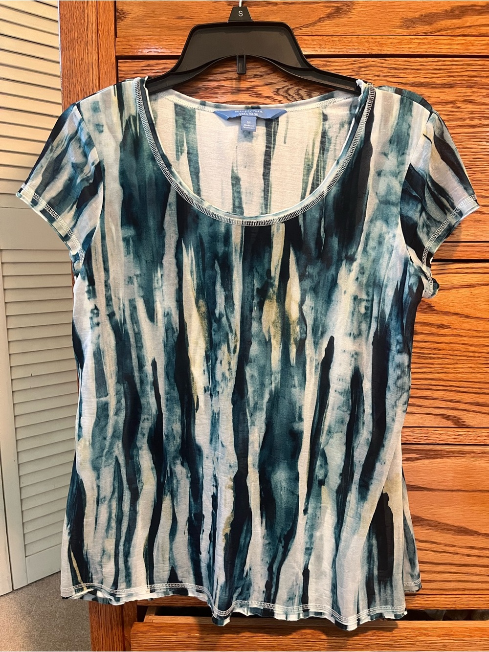 Simply Vera Vera Wang Teal and White Scoop Neck Short Sleeve Top